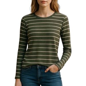 Cloud Chasers Olive Green & White Striped Long Sleeve Knit Top